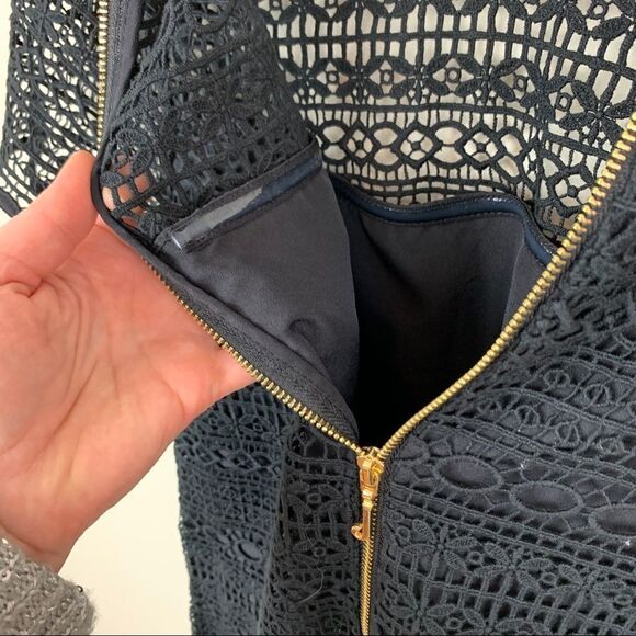 Juicy Couture Black Linear Lace Guipure Cocktail Dress Sz 2 Exposed Gold Zipper - Picture 6 of 16